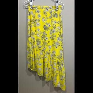 Gianni Bini Floral Asymmetrical Ruffle Yellow Skirt Women's Sz S